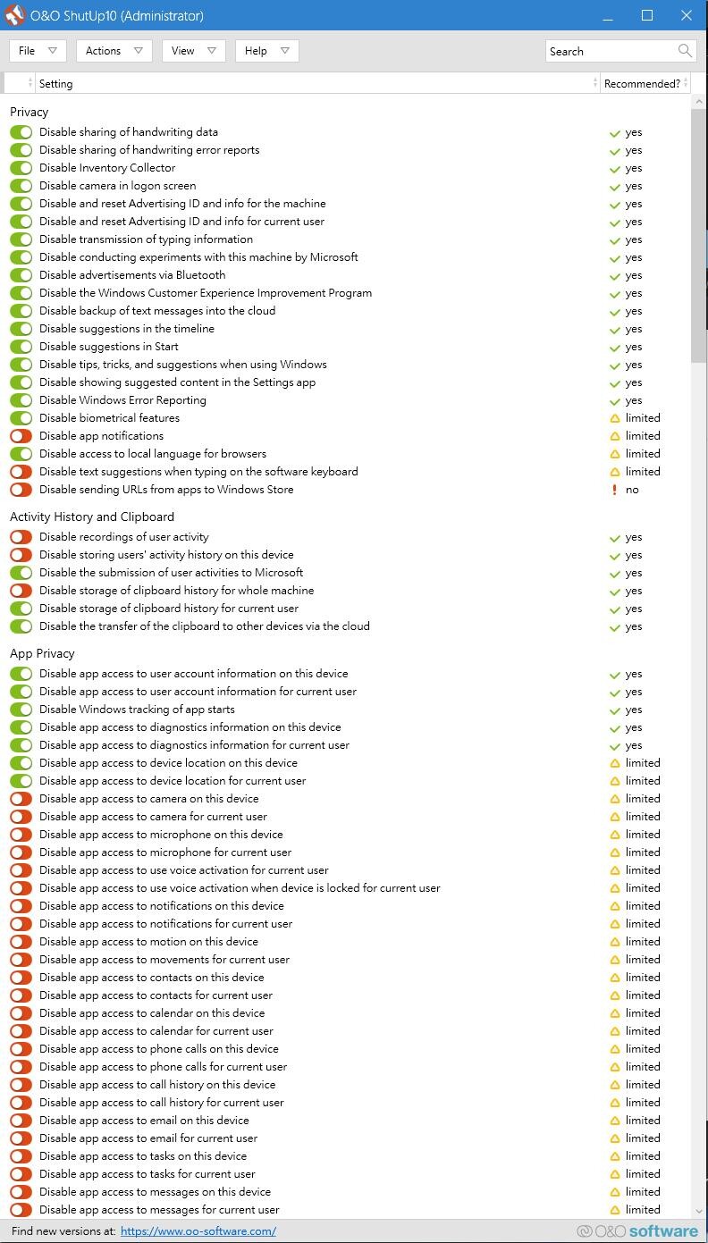 【软件推荐】O&O ShutUp10 | 全面掌控 WIN 10 私隐设定 01