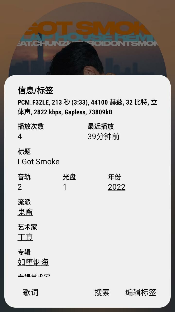 【音乐】丁真全新单曲《I GOT SMOKE》内附歌词无损音质WAV32bit【秒传/度盘】 Screenshot_20220917-204437