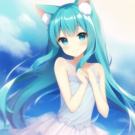 【AI画图/含正负面关键词】蓝发蓝瞳兽耳娘【蓝奏云 64P 40MB】 00285-3973592037-long_hair,smile,standing,straight-on,upper body,sheer tulle dress,kemomimi,beautiful detailed eyes,aquagradient eyes,Cyan eyes,a